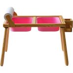 Woodnjoy Doğal Ahşap Duyusal Çocuk Aktivite Masası Oyun Masası ve Çocuk Çalışma Masası (Rulo Aparatı+ Rulo Kağıdı+Kırtasiye Istasyonu) - Pembe