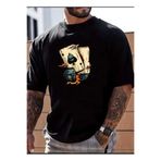WOODROFFE Erkek Zar Kart Baskılı Bisiklet Yaka Oversize Salaş Boyfirend Siyah Beyaz T-shirt