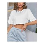 WOODROFFE Kadın Beyaz Crop T-shirt Oversize Baskısız Salaş