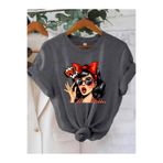 WOODROFFE Kadın Vintage Pop Art Baskılı Oversize Tişört Salaş