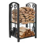 WOODSHUT 5 Li İthal Metal Oval Odunluk Raflı Şömine - Soba Maşa Takımı Aksesuar Seti