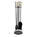 WOODSHUT 5 Li Premium İthal Döküm Gold Başlıklı Yuvarlak Şömine - Soba Maşa Takımı Aksesuar Seti SGSS-38015