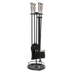 Woodshut 5 Li Premium İthal Döküm Gümüş Başlıklı Yuvarlak Şömine - Soba Maşa Takımı Aksesuar Seti