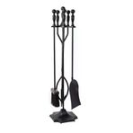 WOODSHUT SGSS-38005BLCK 5 Li İthal Siyah Topuz Başlıklı Şömine-Soba Maşa Takımı Aksesuar Seti