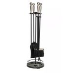 WOODSHUT SGSS-38015GU 5 Li Premium İthal Döküm Gümüş Başlıklı Yuvarlak Şömine - Soba Maşa Takımı Aksesuar Seti