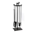 WOODSHUT SGSS-38015GYK 5 Li İthal Metal Geyik Motif Kabartmalı Şömine - Soba Maşa Takımı Aksesuar Seti
