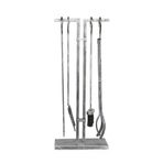 WOODSHUT SGSS-38018GÜMÜŞ 5 Li Lüx Ithal Antik Gümüş Patinalı Şömine - Soba Maşa Takımı Aksesuar Seti