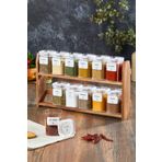 woodsy 12 Li Kavanozlu Baharatlık 200 Ml , Ahşap Stantlı Baharatlık Takımı 24 Adet Baharat Etiketi