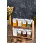woodsy 8 Li Kavanozlu Baharatlık 200 ml , Ahşap Stantlı Baharatlık Takımı 24 Adet Baharat Etiketi
