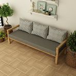 Woodwork Antalya Rustik Doğal Ahşap Natural Renk Üçlü Bahçe ve Balkon Kanepesi Gri