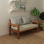 Woodwork Antalya Rustik Doğal Ahşap Teak Renk İkili Bahçe ve Balkon Kanepesi Bej