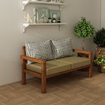 Woodwork Antalya Rustik Doğal Ahşap Teak Renk İkili Bahçe ve Balkon Kanepesi Krem