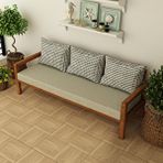 Woodwork Antalya Rustik Doğal Ahşap Teak Renk Üçlü Bahçe ve Balkon Kanepesi Bej
