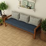 Woodwork Antalya Rustik Doğal Ahşap Teak Renk Üçlü Bahçe ve Balkon Kanepesi Mavi