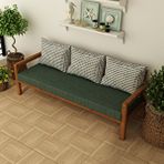 Woodwork Antalya Rustik Doğal Ahşap Teak Renk Üçlü Bahçe ve Balkon Kanepesi Yeşil