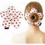 Woodycord El Yapımı Beyaz Üstü Kırmızı Kalp Desenli Pofuduk Scrunchie Topuz Tokası - Beyaz - Kırmızı - 16 cm