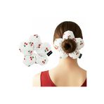 Woodycord El Yapımı Kiraz Desenli Beyaz Çiçek Scrunchie Topuz Tokası
