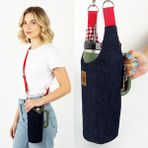Woodycord El Yapımı Kot Matara Termos Kılıfı 1,18 lt Kulplu Model Dayanıklı Kırmızı Beyaz Astar - Standart