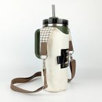 Woodycord El Yapımı Krem Gabardin Termos Kılıfı Kulplu Model Quencher Pipetli 1,18 Kapasite ile Dayanıklı