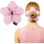 Woodycord El Yapımı Pembe Beyaz Pötikareli Çiçek Scrunchie Topuz Tokası - Pembe - Beyaz - Standart