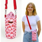 Woodycord Pembe Mantar pötikare Desenli Büzgülü El Yapımı Termos ve Matara Kılıfı - Standart