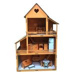 Woodylife Ahşap Barbi Bebek Oyun Evi Kırmızı 80cm Çocuk Oyuncak