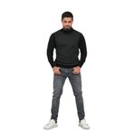 Woolen World Balıkçı Yaka Desenli Yünlü Erkek Triko Kazak SİYAH XL