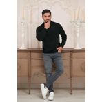 Woolen World Balıkçı Yaka Kalın Yünlü Erkek Triko Kazak SİYAH L
