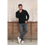 Woolen World Balıkçı Yaka Kalın Yünlü Erkek Triko Kazak - Siyah