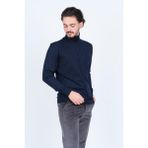 Woolen World Erkek Desenli Tam Balıkçı Triko Yün Kazak 5596984 Lacivert - 2XL