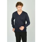 Woolen World Erkek V Yaka Uzun Kollu Yün Kazak 3022 Lacivert