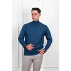 Woolen World Fermuarlı Yarım Balıkçı Regular Fit Desenli Erkek Kazak - 2XL - İndigo
