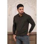 Woolen World Polo Yaka Düz Renk Yünlü Erkek Triko Kazak - Kahverengi