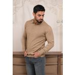Woolen World Polo Yaka Slimfit Desenli Yünlü Erkek Triko Kazak DEVE TÜYÜ XL
