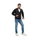 Woolen World Regular Fit V Yaka Ön Cepli Desenli Triko Hırka LACİVERT L
