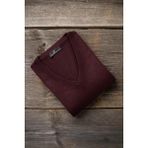 Woolen World V Yaka Bordo Renkli Yünlü Triko Kazak Erkek Rahat Kesim Klasik Stil - 4XL