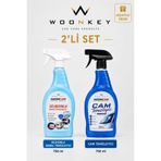 woonkey Silikonlu Genel Temizleyici ve Cam Temizleyici 750 ml 2'li Set Araç İçi Dışı Temizlik Seti