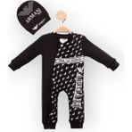 Woops Baby Marka Armany Desen Şapkalı Tulum 6-24 Ay - Siyah - 2 Yaş