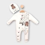 Woops Baby Marka Wilton Desen Şapkalı Tulum Unisex 6-24 Ay - 2 Yaş - Ekru
