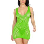 WOOSIFUN Kadın Seksi File İç Çamaşırı V Yaka Babydoll Tek Beden Straplez Örgü Kombinezon Mini Elbise Tek Beden, Yeşil, Tek Beden