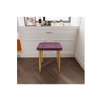 WOOVEN DESIGN Keten Kumaş Gürgen Ahşap Ayaklı, Puf Tabure Makyaj Masası Sandalyesi Kare Tabure, Puf Bench (MÜRDÜM)