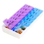 Wopanxye Haftalık Hap Düzenleyici Kılıf, Seyahat Günlük İlaç Kutusu Tablet Dispenseri, Günde İki Kez, Vitamin Kabı İlaç Planlayıcısı, Balık Yağı, Kapsül, AM, PM, Sabah, Uyku Zamanı, Mor + Mavi