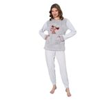 Wordex Fawn 04-3301 Peluş Welsoft Polar Kışlık Yumoş Geyikli Kadın Pijama Takımı (Gri, S)