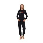 Wordex Fawn 3105 İnterlok Kumaş Ayıcık Nakışlı Kışlık Ev Kadın Pijama Takımı (Lacivert, XL)
