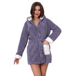 Wordex Fawn 3309 Welsoft Polar Peluş Kadın Kapşonlu Yumoş Sabahlık (Gri, L-XL)