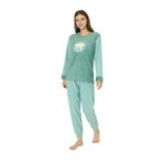Wordex Fawn 3312 Peluş Welsoft Polar Kışlık Yumoş Uyuyan Ayılı Kadın Pijama Takımı (Yeşil, S)
