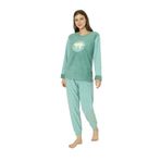 Wordex Fawn 3312 Peluş Welsoft Polar Kışlık Yumoş Uyuyan Ayılı Kadın Pijama Takımı (Yeşil, XL)
