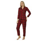 Wordex Fawn 3702 Boydan Düğmeli Soft Süet Kışlık Kareli Kadın Pijama Takımı (Kırmızı, XL)