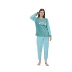 Wordex Fawn 5006 Peluş Welsoft Polar Kışlık Yumoş Kadın Pijama Takımı Uyuyan Kedili (3317) (Yeşil, L)