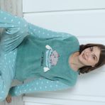 Wordex Fawn 5006 Peluş Welsoft Polar Kışlık Yumoş Kadın Pijama Takımı Uyuyan Kedili